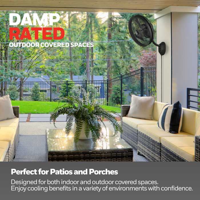 Honeywell 18" Outdoor Damp-Rated Oscillating Wall Fan with Remote