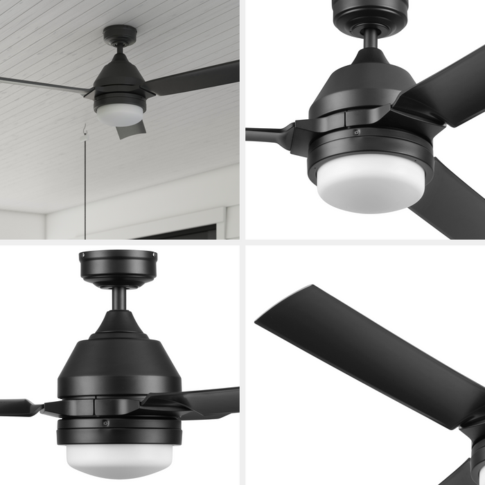 54" Honeywell Port Isle Matte Black Ceiling Fan with Light and Remote